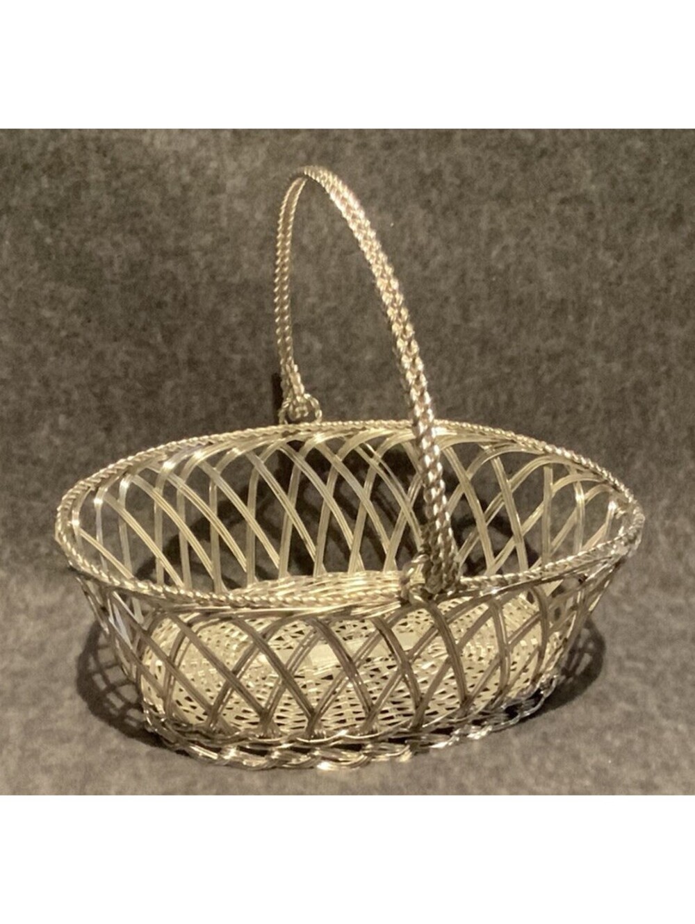 Vintage Silver Basket with Handle 7”L x 5”W x 6.25”H(includes Handle)